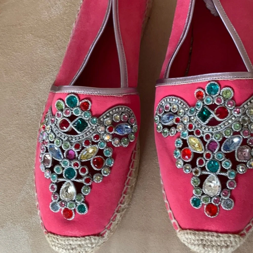 NEW RENE CAOVILLA JEWELED CORAL ESPADRILLES EU40 us 9, 9.5 10 GORGEOUS